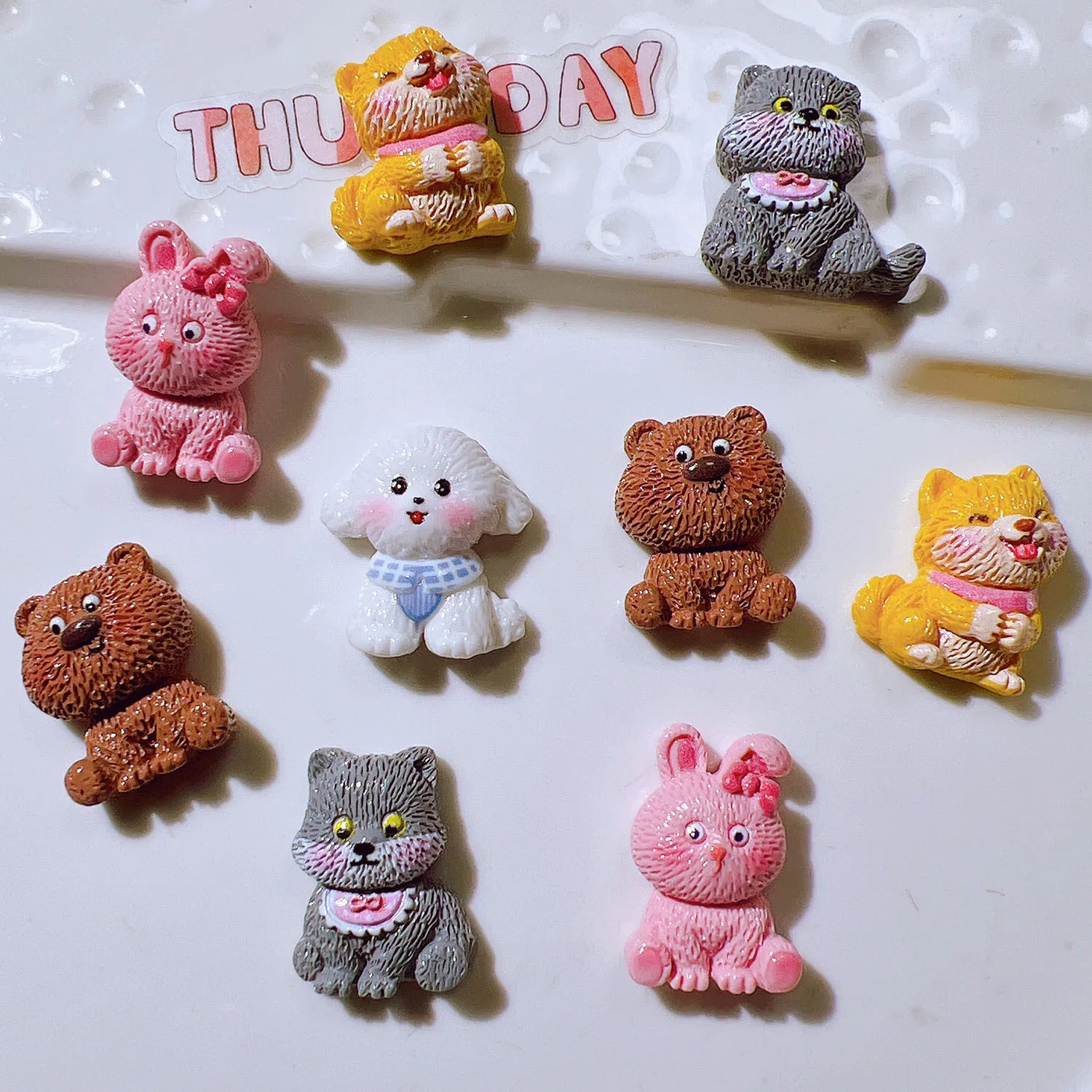 10pcs Cartoon 3D animal puppies, rabbits, kittens Resin Flatback Scrapbook Wedding DIY Decor Crafts Jewelry Accessories