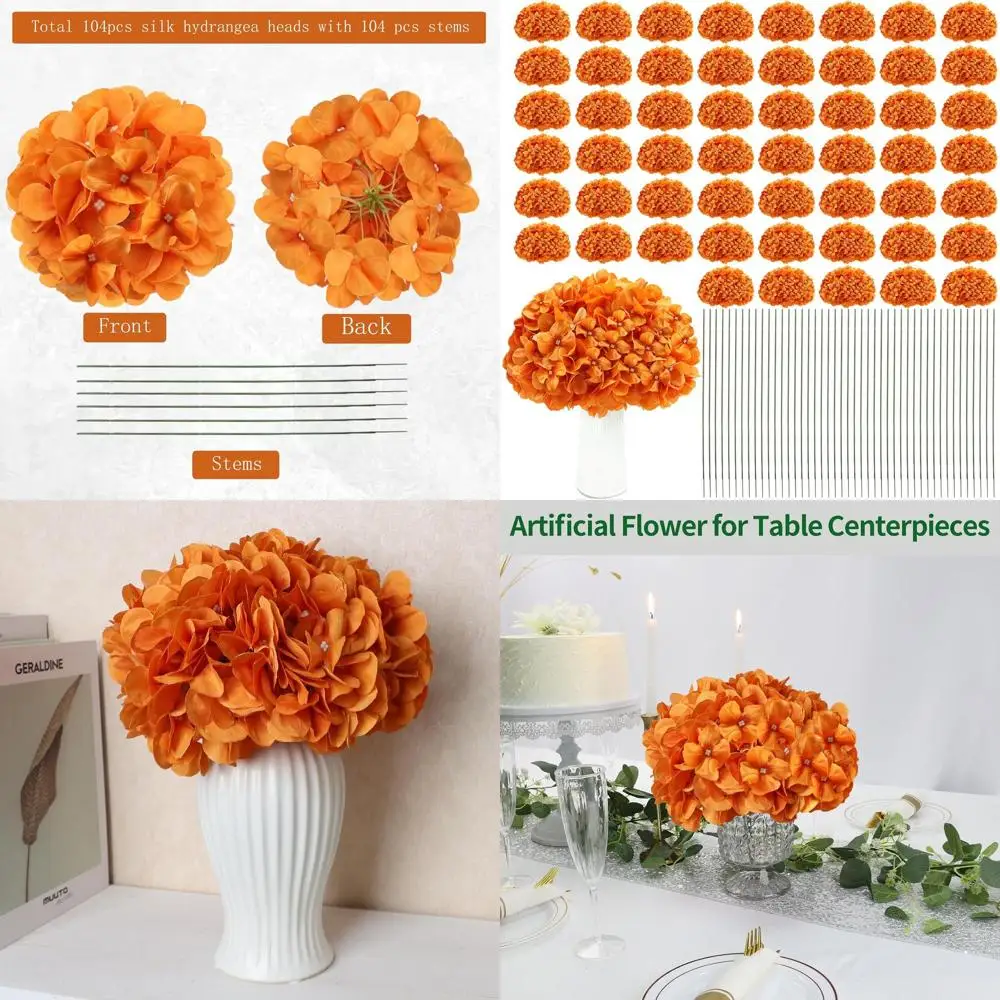 

Искусственные цветы гортензии на стеблях - 104 штуки, идеально подходят для свадеб, дома, сада, детских праздников и декора для вечеринок (оранжевые)