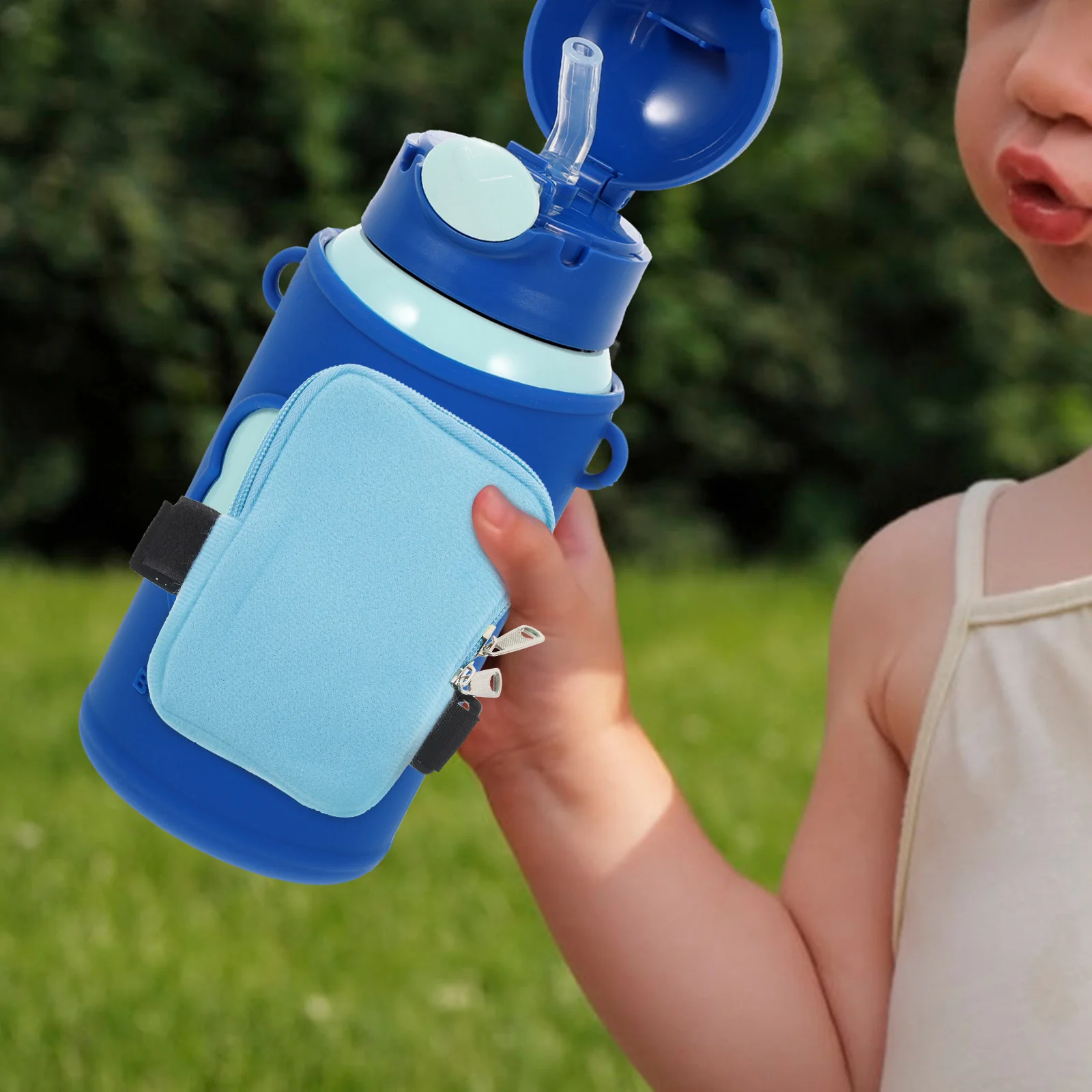 

Water Bottle Pouch Multi-use Tumbler Bag Portable Cup Bag Outdoor Bottles Pocket Adjustable Zipper Small Strap
