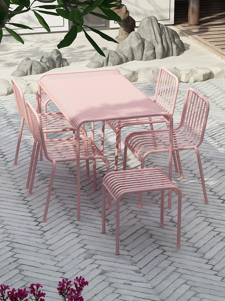 

Courtyard white net red leisure tables and chairs combined with outdoor balcony iron simple modern open-air waterproof