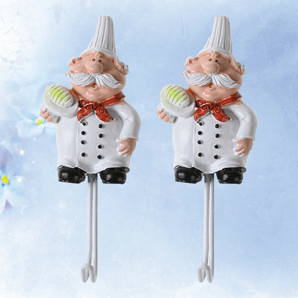 

2 Pcs Wall Hooks Punch Free Adhesive Resin Cartoon Chief Shape Stainless Steel Kitchen Decor Practical Holder
