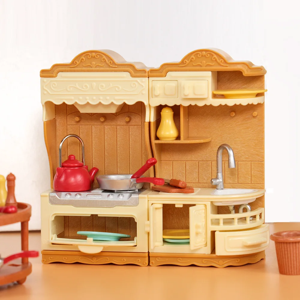 Realistic Doll House Kitchen Toy Set Mini Stove Sink Cabinet For Girls Imaginative Play Birthday Gift