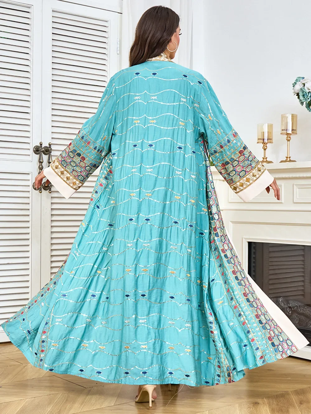 Eid Abaya femmes Robe musulmane Jalabiya paillettes 2 pièces ensemble à lacets robes Largos fête Ramadan robes longues caftan Robe 2025
