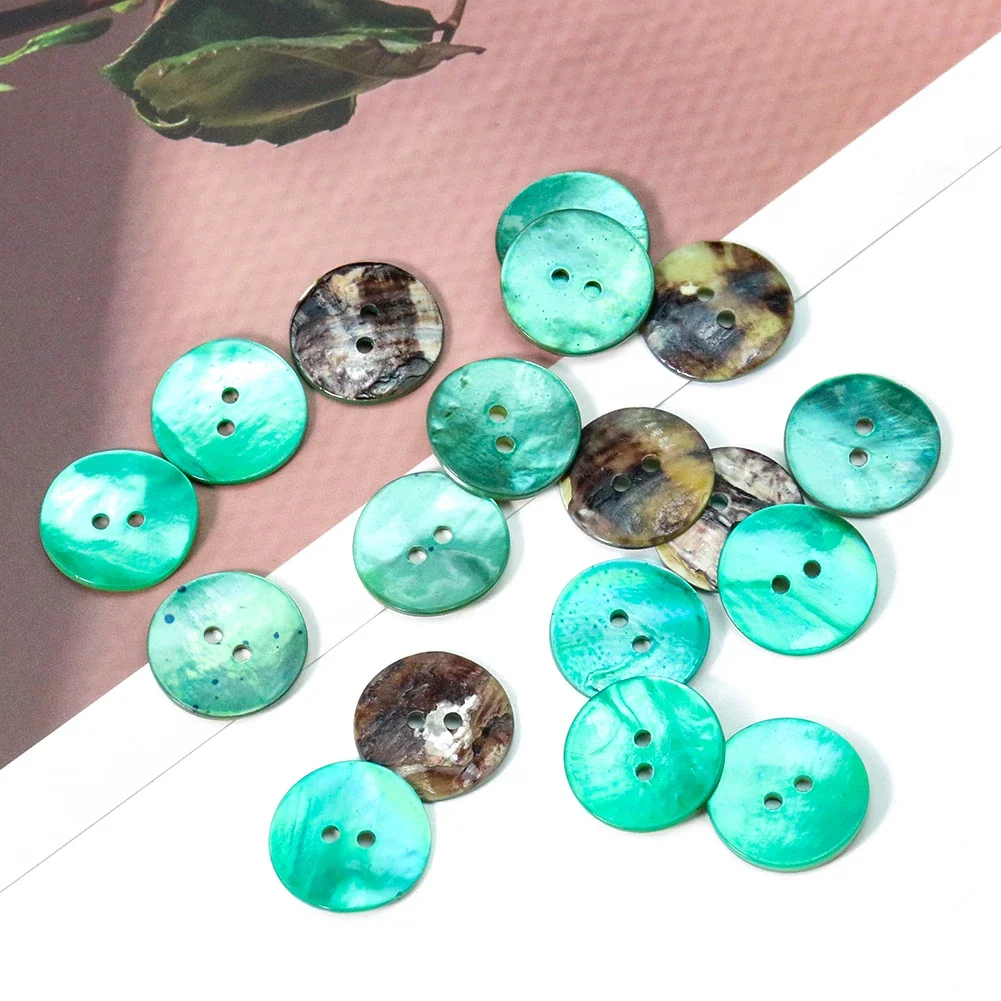 5PCS Natural Shell Dyed Green Mother-of-pearl Round Two Hole Flat Buttons Shirt Scrapbooking Decor Accessories Sewing Supplies