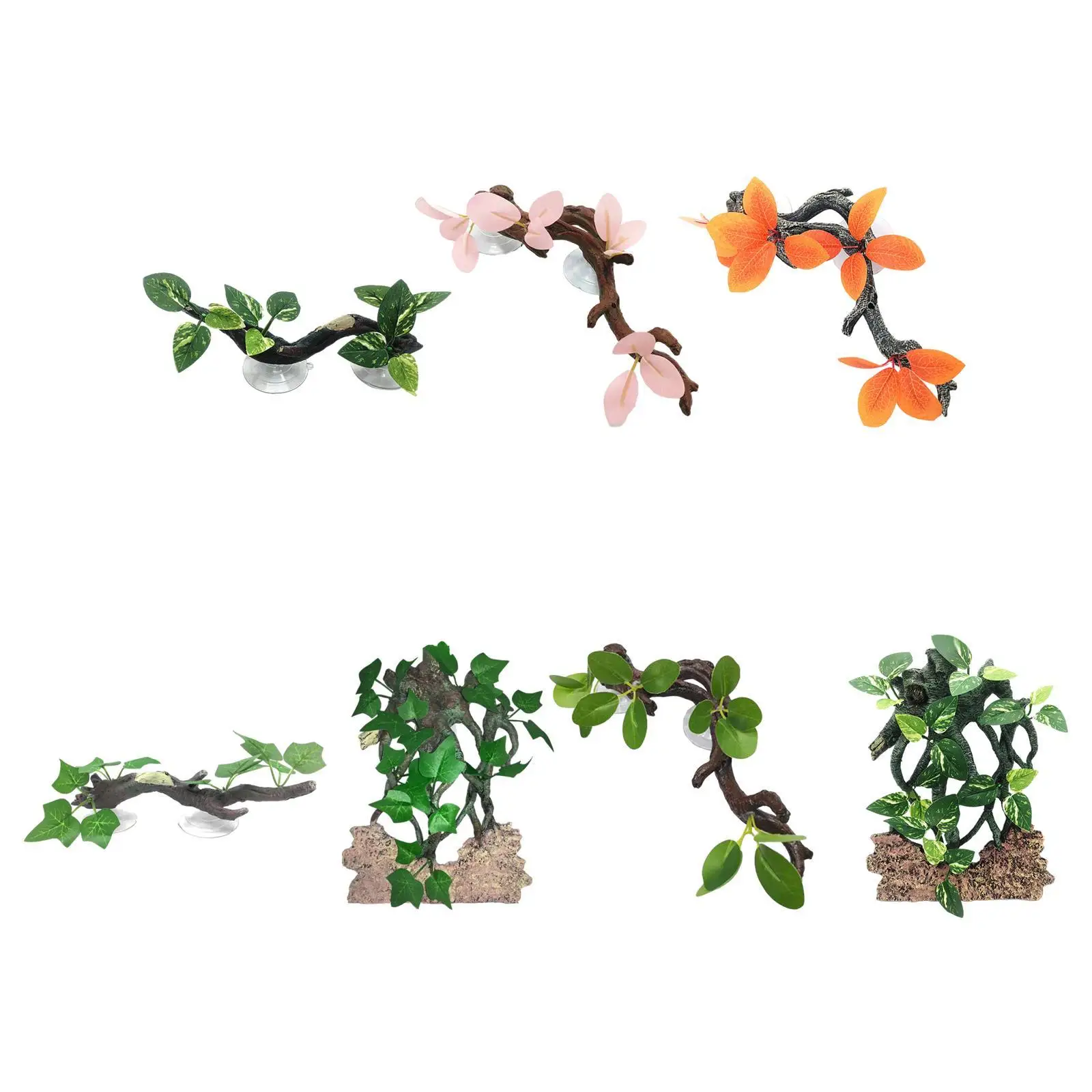 Reptile Corner Branch Chameleon Amphibian Habitat Hideout with Suction Cup Amphibian Lizard Snake Climbing Gecko Plant Ornament