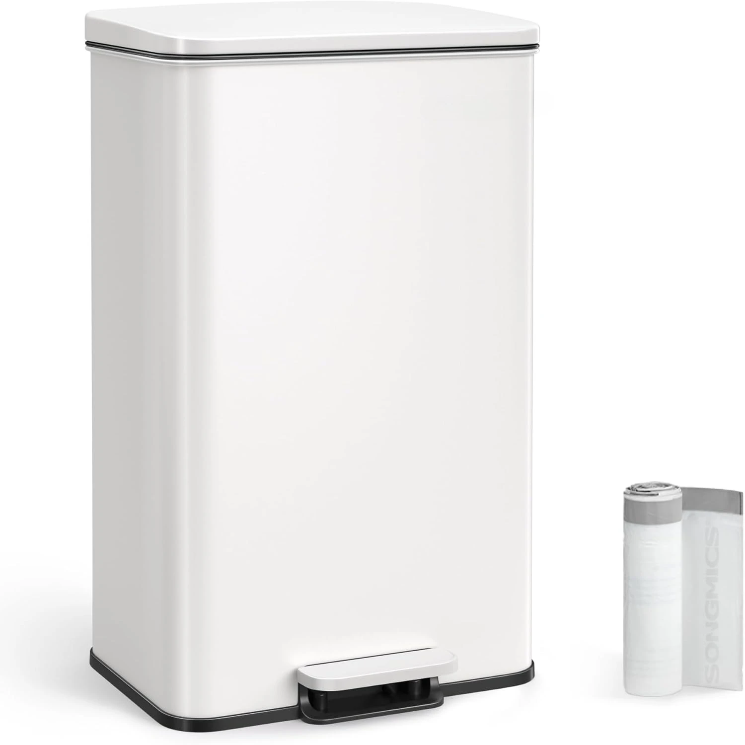 

Kitchen Trash Can, 10.5 Gallon (40 L) Garbage Can, Large Step Trash Bin with Lid, Stainless Steel, Soft Close, , White