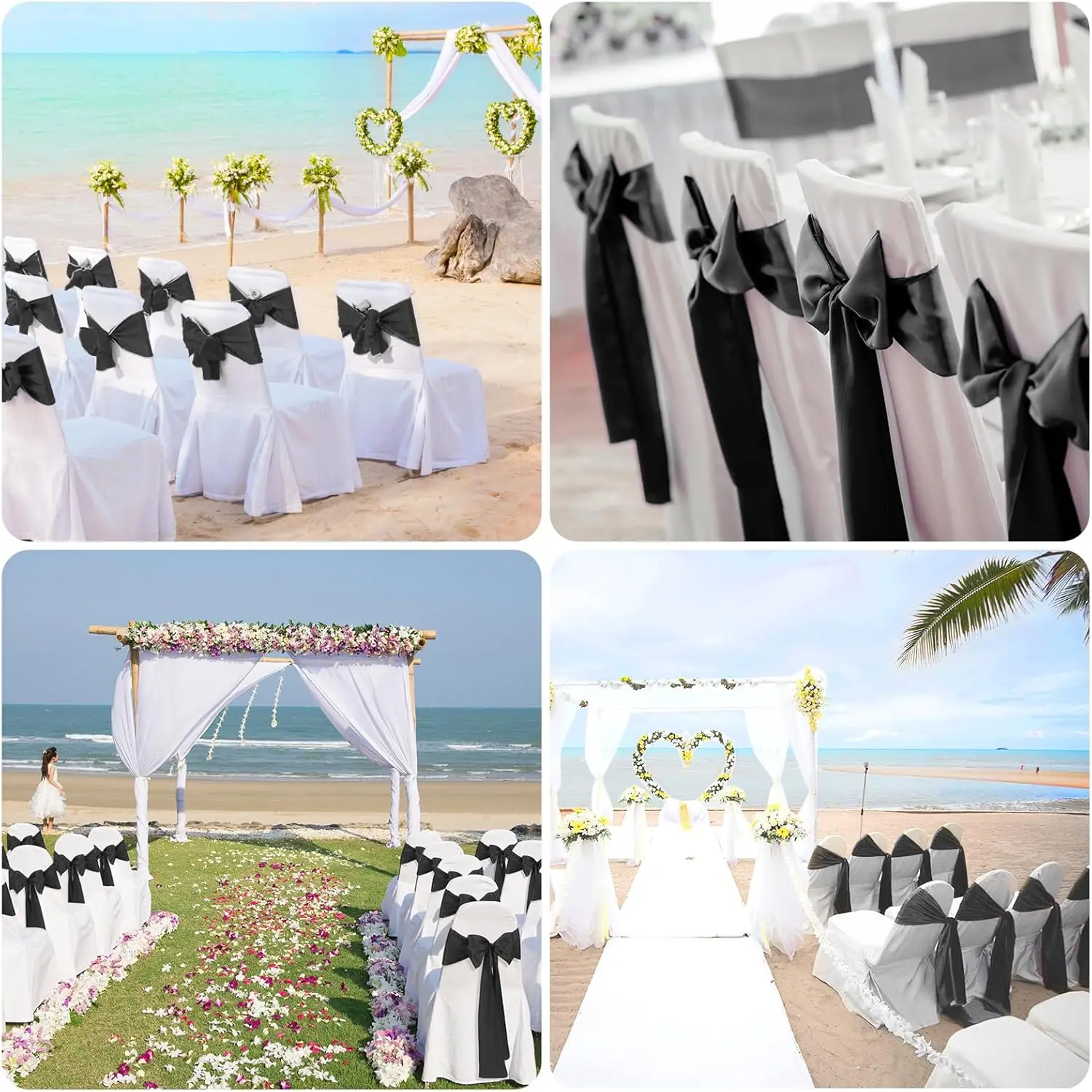 10/50PCS Satin Chair Sashes Bows Universal Chair Ribbon Ties Back Sash for Wedding Party Events Banquets Chair Cover Decoration