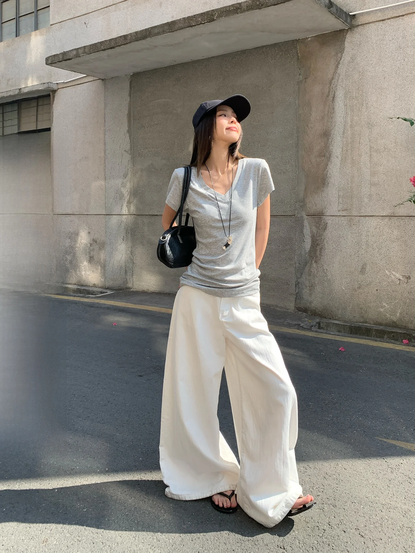 

Белые широкие брюки женские летние, струящиеся, с высокой талией, свободные, повседневные, стройнящие, SONG ZHENG EN