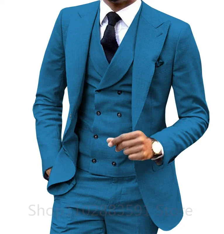 3 Piece Men Wedding Suit Prom Dress  Jacket+Pants+Vest Business Men Suit Set Slim Fit Groom Tuxedo Male Blazer British Style