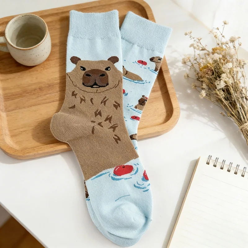 1 pair Men's Minimalist Contrast Color Capybara Socks Casual Daily Mid-calf Socks