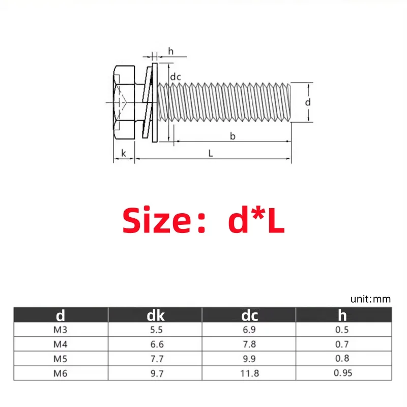 M3 M4 M5 M6 M8 Carbon Steel Cross Recessed External Hex Head Screw With Washer Sems Screws Metric Three Combination Bolt