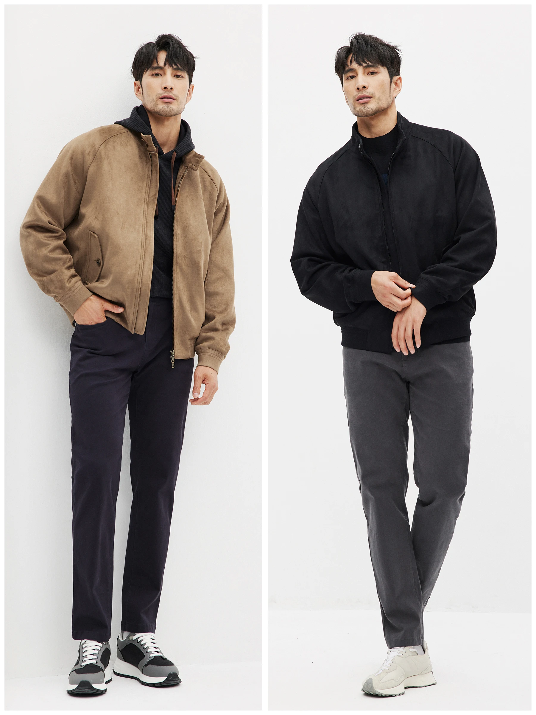 

JSSD HOMME Men's Casual Suede Jaet Stand Collar Spring Autumn Outerwear Polyester Fiber Busin Gentleman Sle Long Sv...