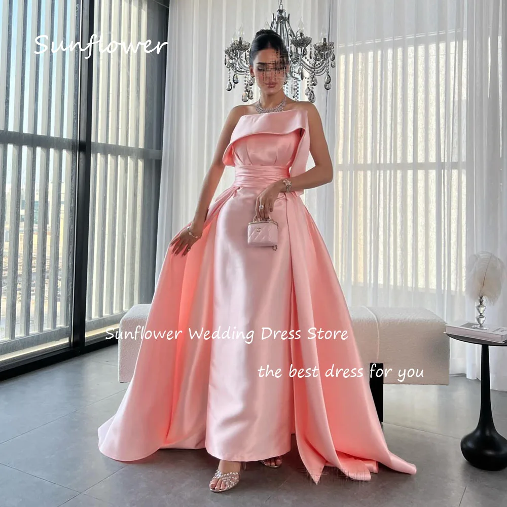 Sunflower Simple Pink Strapless Satin Mermaid Prom dress 2024 Slim Backless Floor-Length Formal Evening Dress