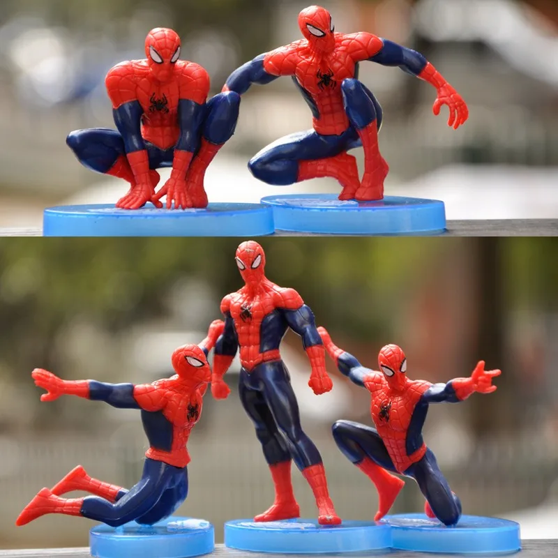 7-piece set Hot toys Marvel Anime PVC Spider-Man Q version Doll birthday cake decorations Toy figurines Children's gifts