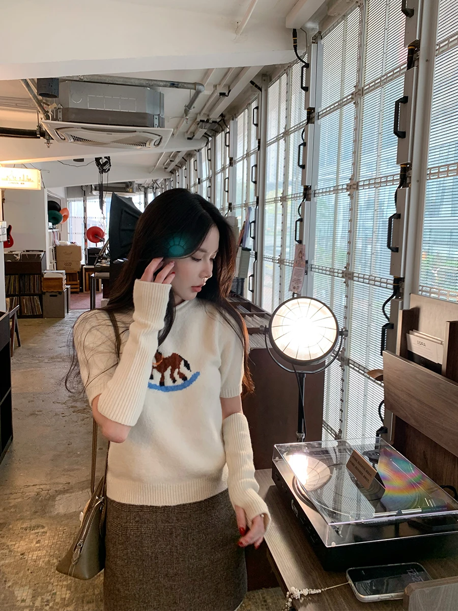 

Lazy Zoe Knitted ort Sve round Ne Fun oulder Classic Versatile Top with Sve Covers Casual Sle Polyester Blend