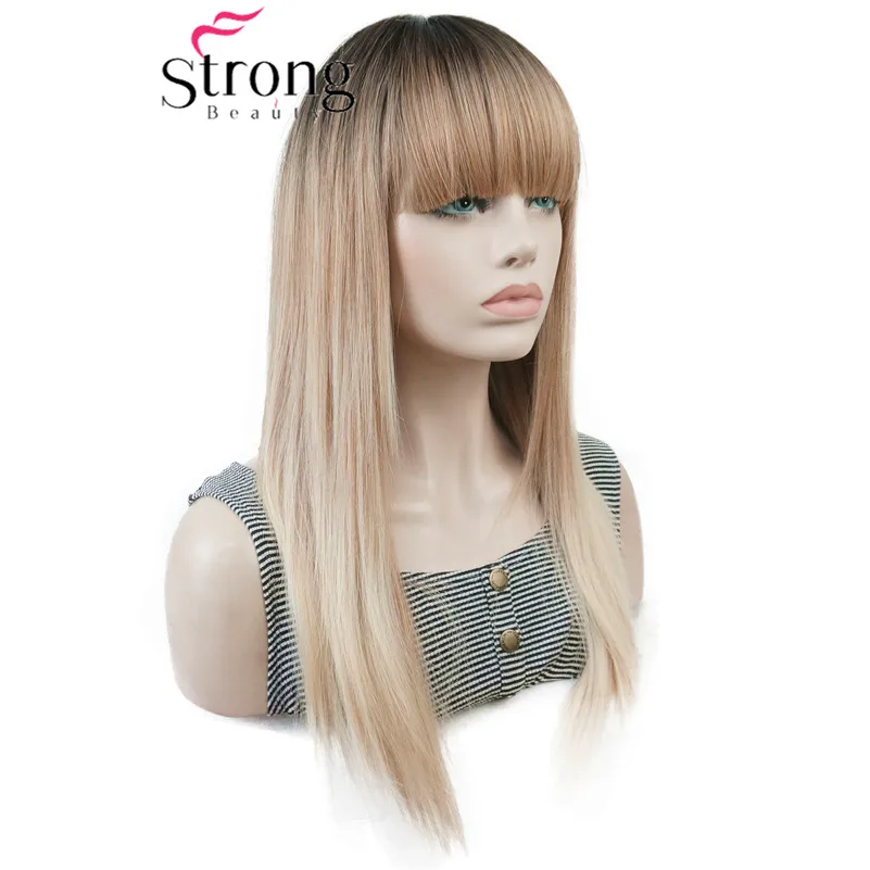 

StrongBeauty Long Straight Ombre Blonde Color Swept Bangs Full Synthetic Wig COLOUR CHOICES