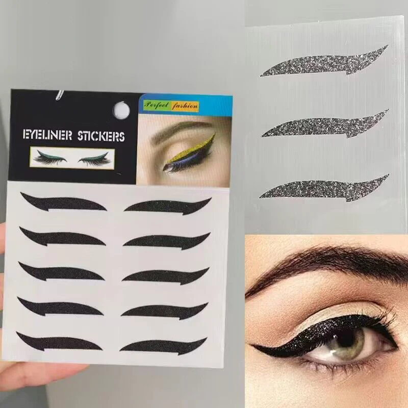 5 Pair Waterproof Double Eye Film Line Sticker Flash Green Eyeliner Sticker Set Reusable Eye Cosmetics Self-adhesive Eyeshadow