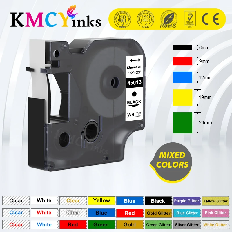 Karışık renk 45013 6/9/12mm etiket Dymo için uyumlu D1 43613 40913 etiketleme bant şerit dymo LabelManager LM 160 210D üreticisi