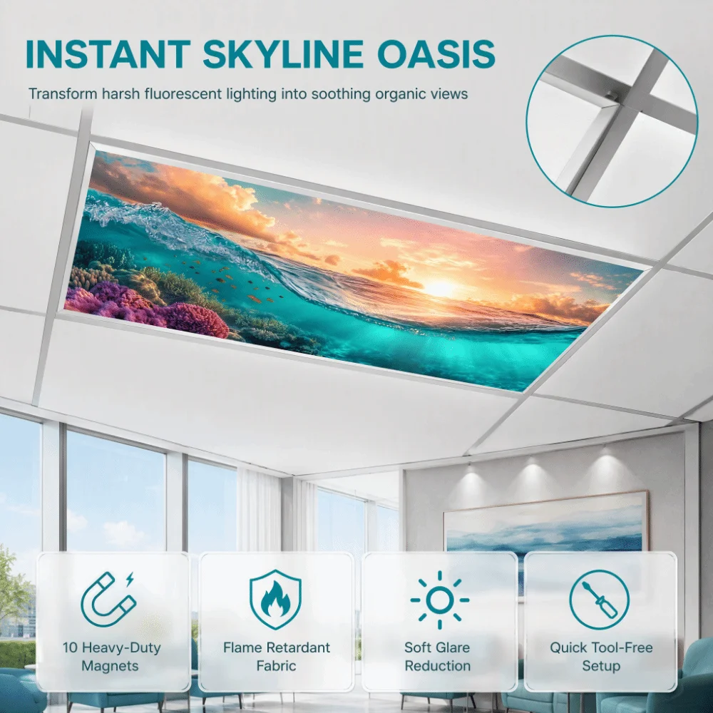 Eye-protective 120*60cm Lampshade 19 Styles Anti-glare Fluorescent Light Covers Sky Cloud Magnetic Light Filters Hospital