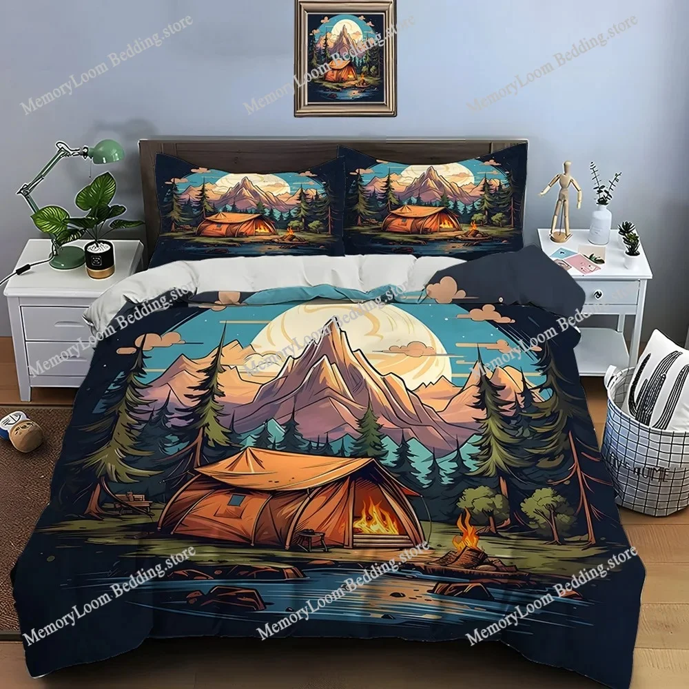 Outdoor camping enthusiasts Soft Bedding Set Single-Twin-Full-Queen-King Size Adult Kid Bedroom Breathable Duvet Cover 2025