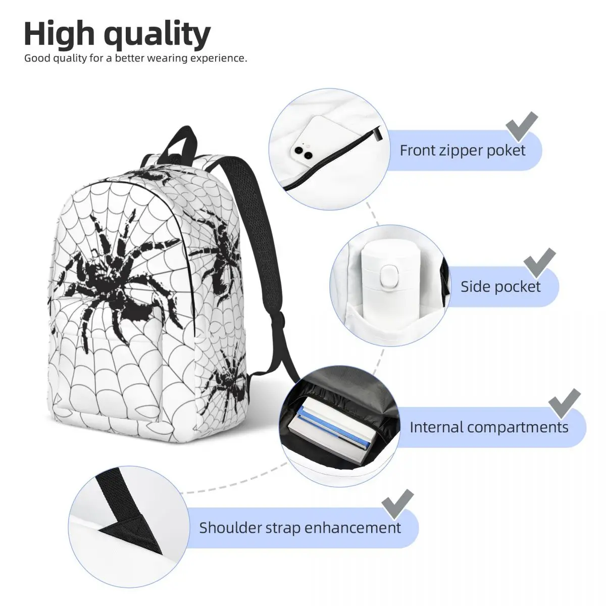 Horror Spider with Web Backpack for Kids, School Book Bags, Daypack, pré-escolar, Kindergarten Bag, Student Gift, Boy, Girl