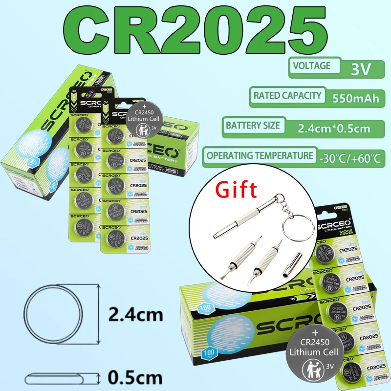 

CR2025 3V Lithium Button Coin Cell Battery DL2025 BR2025 5003LC LM2025 - For Car Key Watch Toys Clocks Electronics