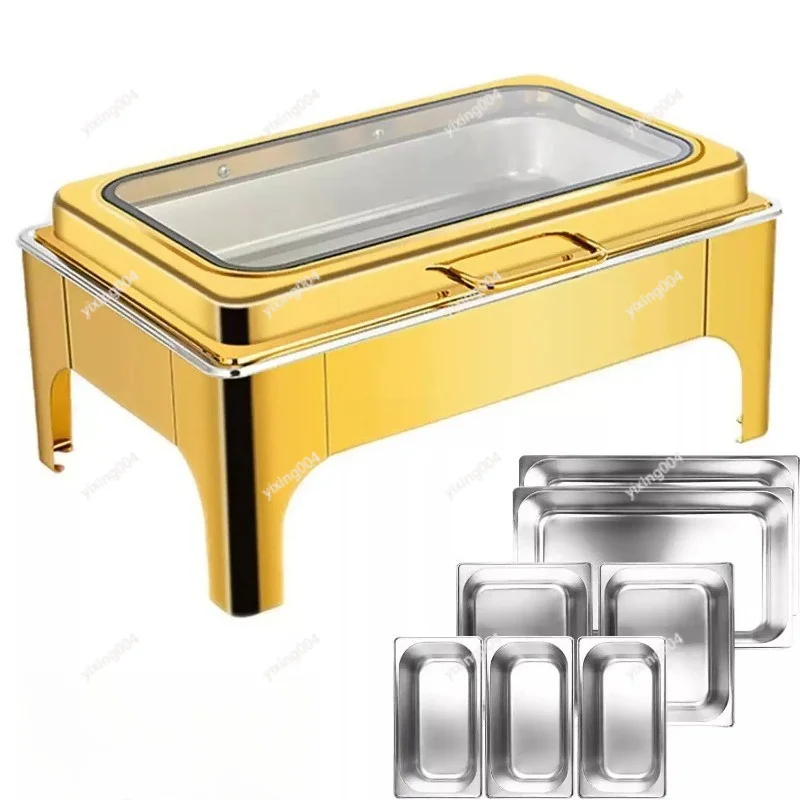 9L Electric Buffet Warmer, Stainless Steel Food Chafing Dish with Flip Visible Lid
