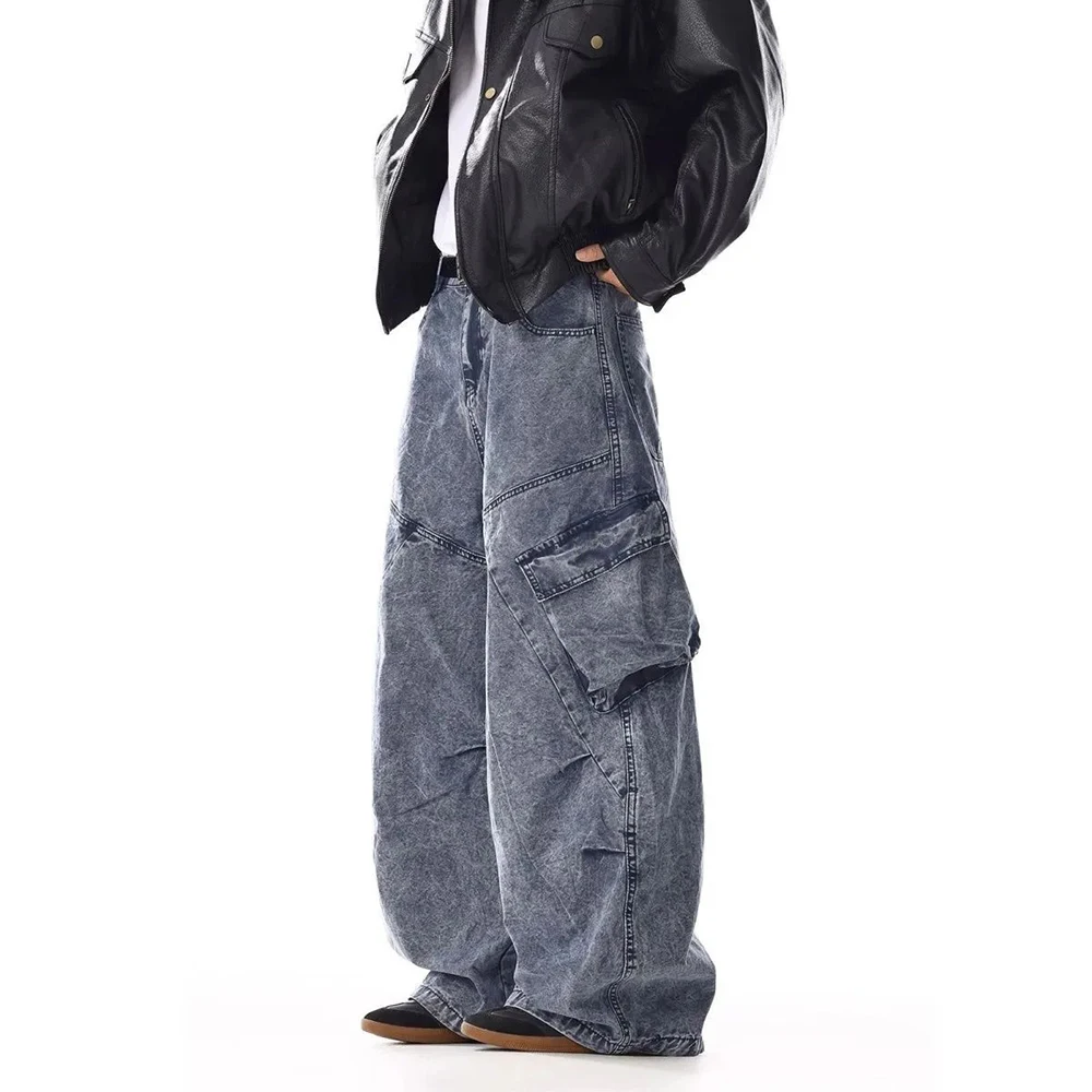 Mens Cargo Deconstructed Pocket Casual Jeans Streetwear Fashion Youth Daily Outdoor Straight Leg Casual Pants Men'S Wear 2026
