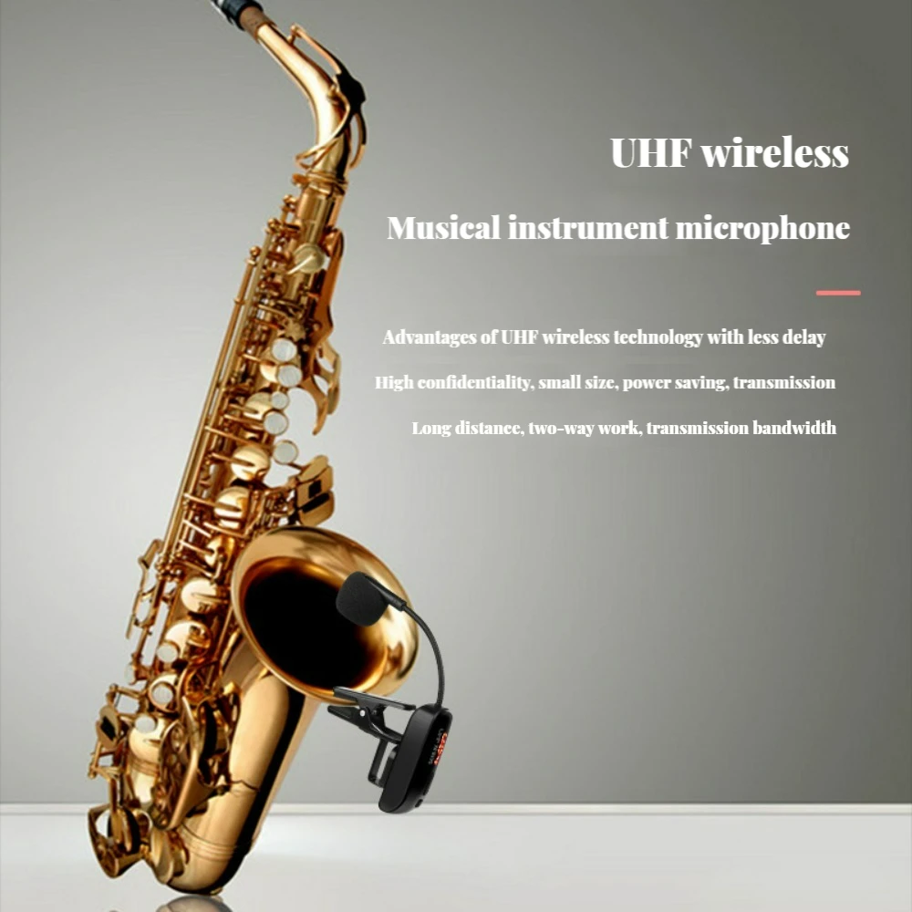 UHF Wireless Saxophone Microphone System Clip on Musical Instrument Wireless Receiver Transmitter for Saxophone Trumpet