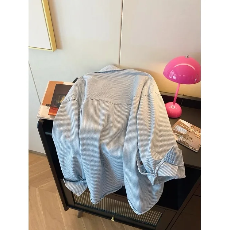 Vintage rayé femmes irt coupe ample printemps automne nouveau Sle boutonné coton Long Sve Ne haut minceur