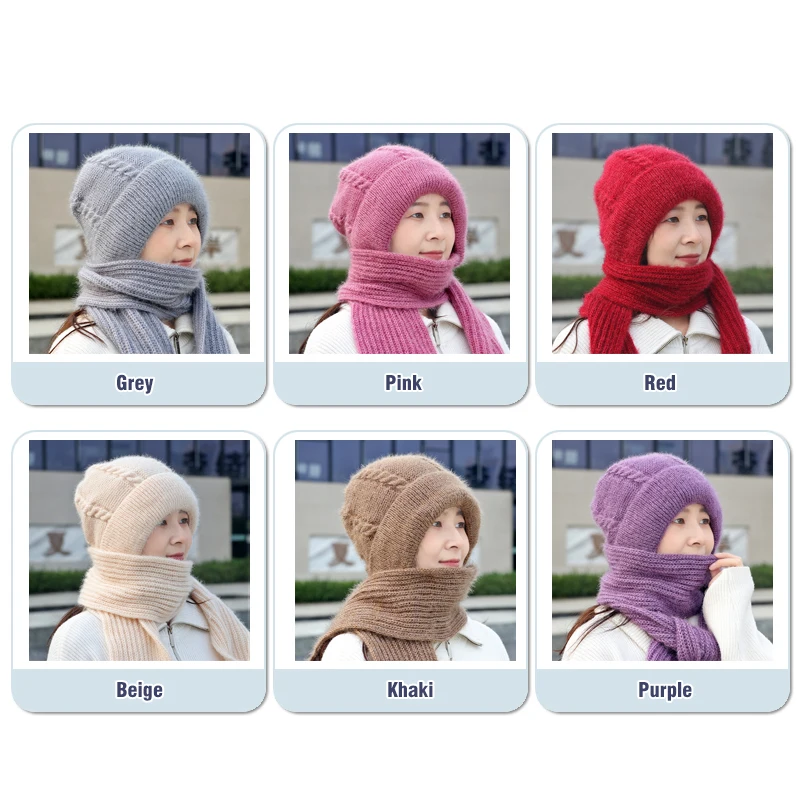 Integrated Ear Protection Windproof Cap Scarf, Knitting Thick Warm Ear Guard Hat, Fashion Women Winter Knitted Hat