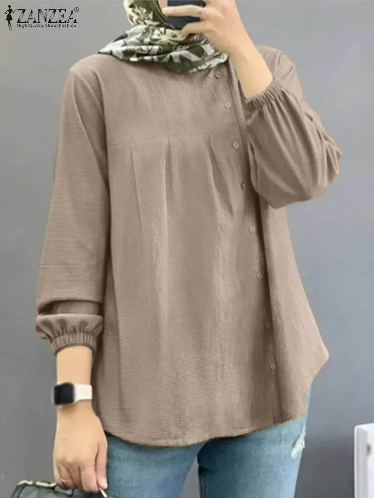 

ZANZEA Woman Fashion Marocain Muslim Tops Spring Casual Party Blusas Mujer Lantern Sleeve O Neck Blouse Casual Solid Chemise