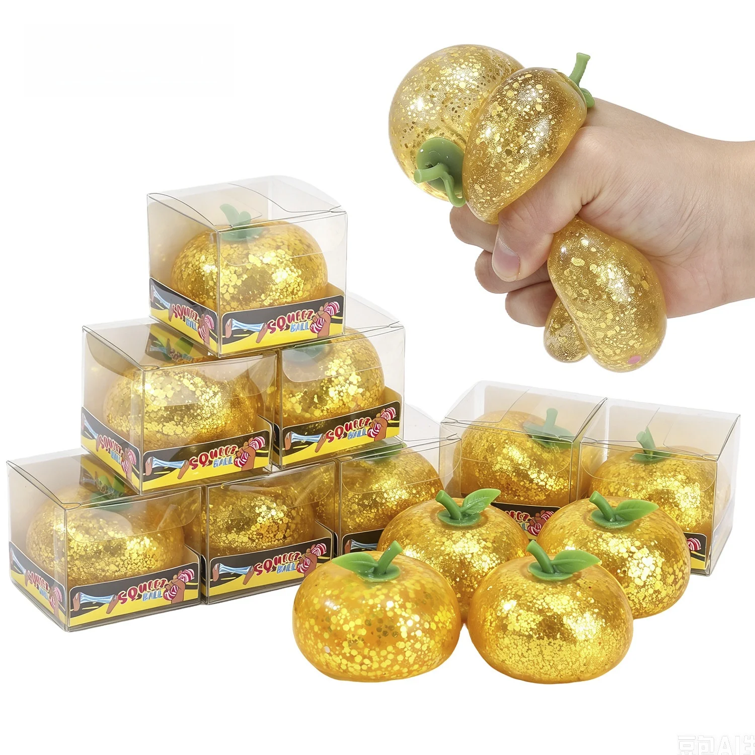 Sparkling Gold Apple Pinching, Music Pulling, Simulated Fruit Model, Student Adult Stress Relief, Trick, Creative Toy