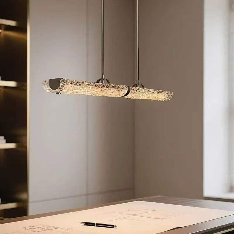 Italian Straight Line Restaurant Lights Luxury High-end Minimalist Creative Handmade Ice Silk Glass Lighting Fixtures