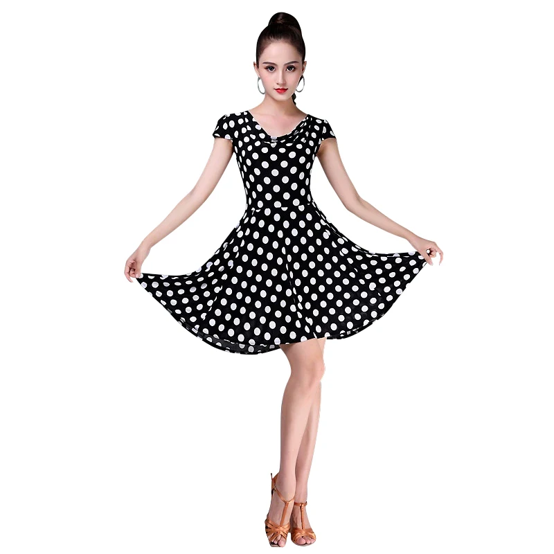 Latin Dance Dress Training Jurk Polka Dot Korte Mouw Dansjurk Plus Size Sexy Rokken Zomer Kleding Lijn Kledingpak