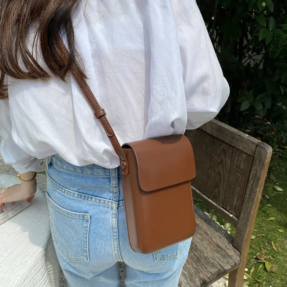PU Leather Flap Crossbody Bags Simple Solid Large Capacity Women Handbags Vertical Phone Wallet Phone Shoulder Purses