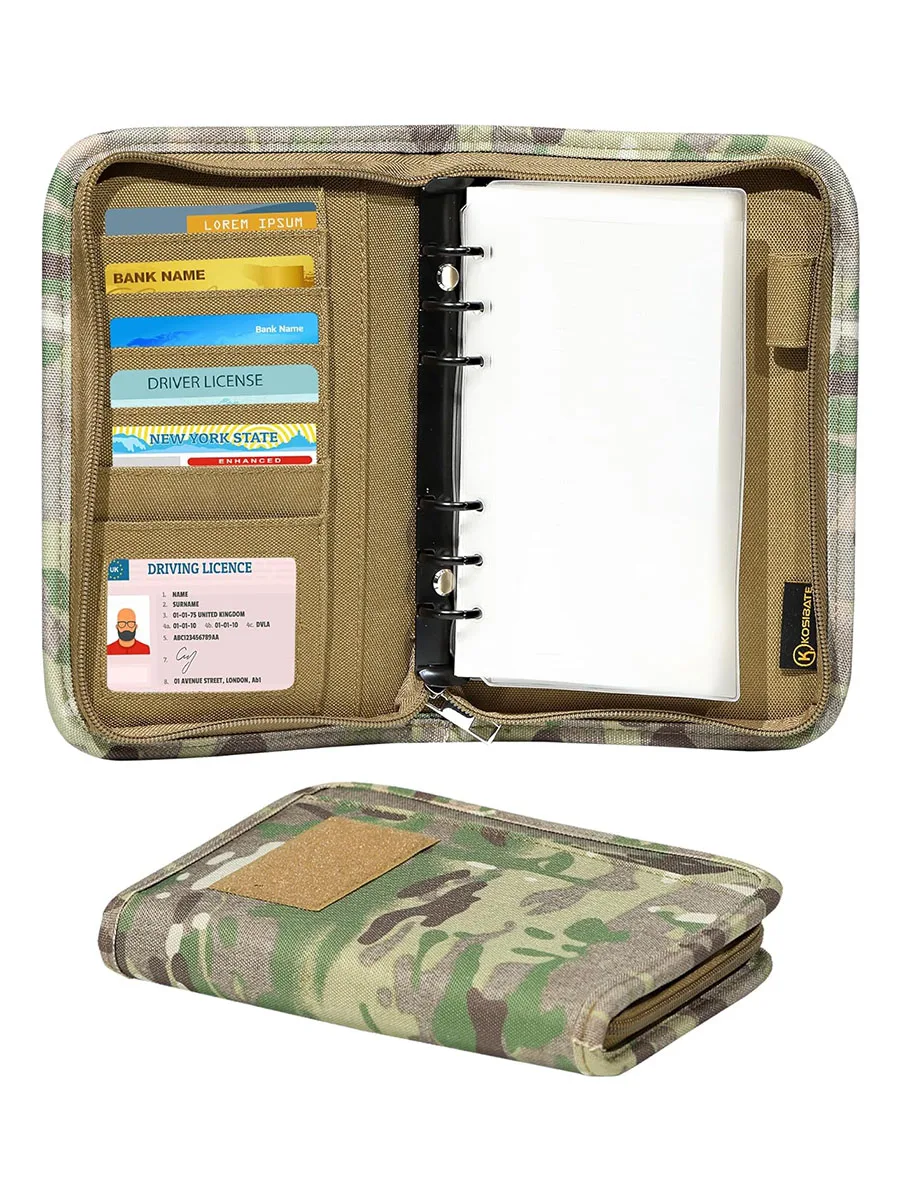 KOSIBATE A6 Tactical Notebook with Zippered Padfolio Ring Binder Loose-Leaf Paper Weatherproof Notepad