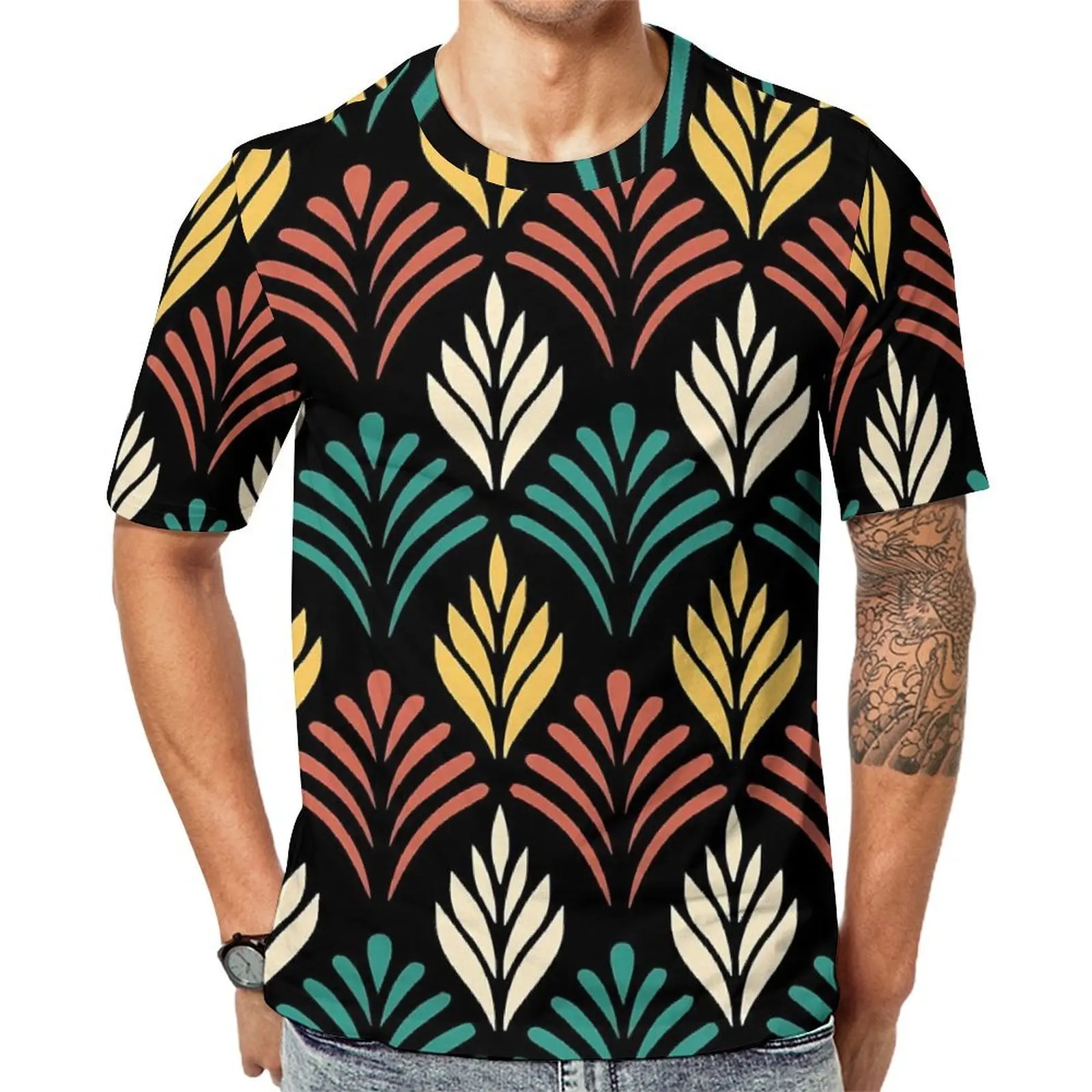 Men Geometric Leaf T-Shirt Colorful Leaves Fashion T Shirts Short Sleeve Design Tops Cheap Summer Awesome Big Size Tees