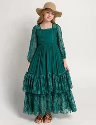 Christmas Girls Lace Long Sleeve Lace Dress Teenage Kids Elegant Princess Party Vestidos Costumes Children Clothing for 7-14y