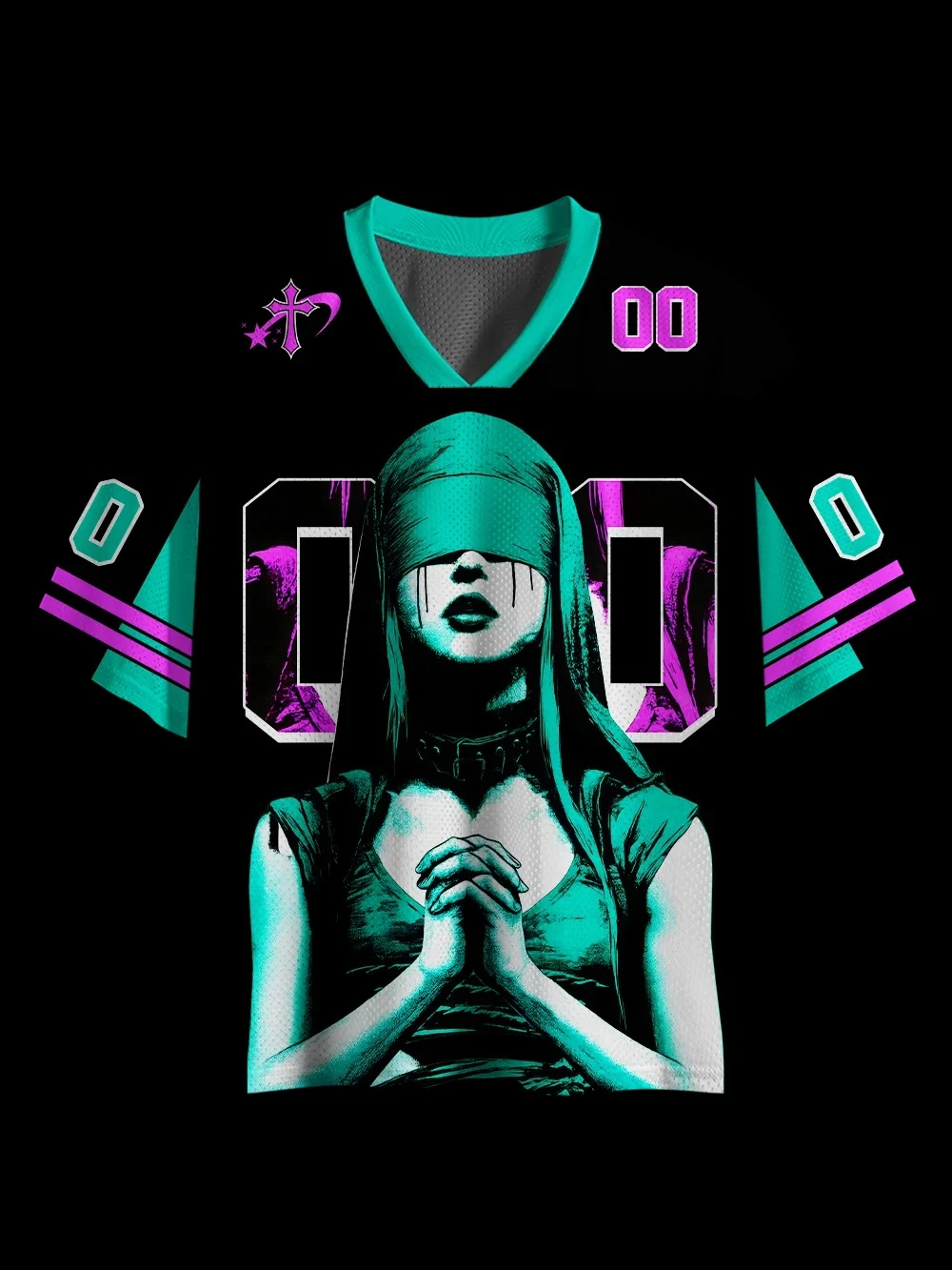 Men Women Y2K Dark Figure Color Block Graphic V‑neck Short Sleeve Streetwear Casual T‑Shirt Trendy Top