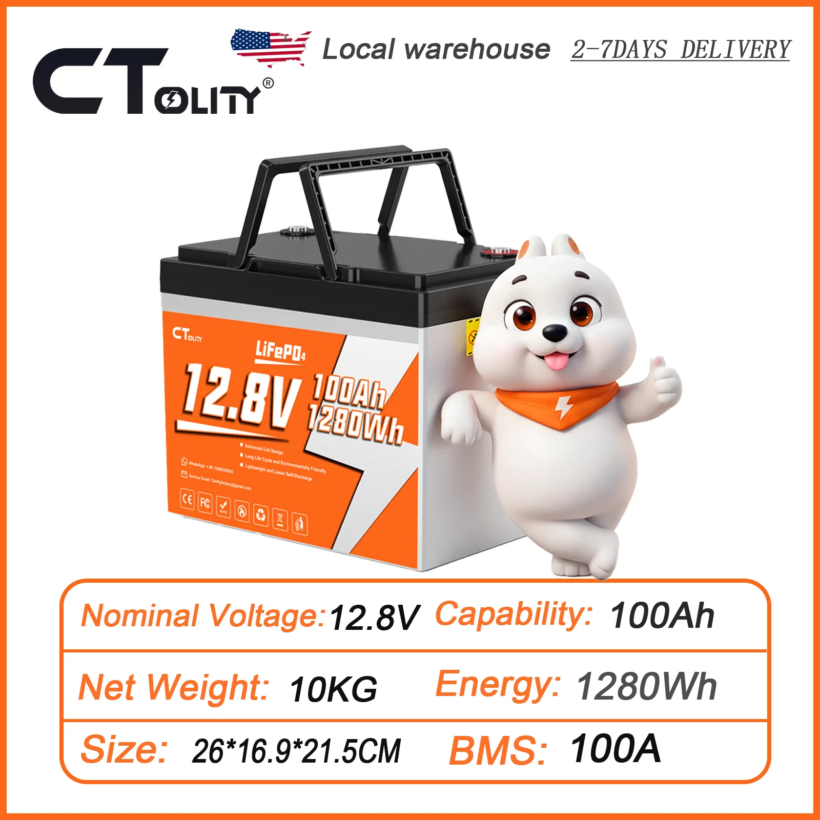 US Stock Grade A 12V 100Ah LiFePO4 Battery Built-in 100A BMS Deep Cycle Lithium Battery for RV Trolling Motor Solar