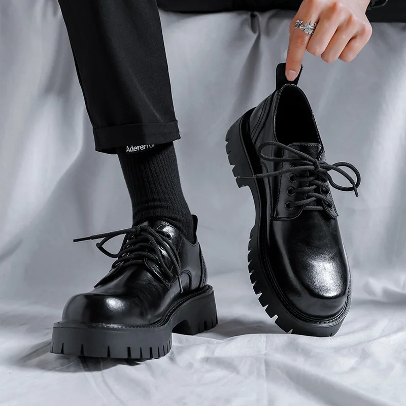 

big size mens casual business wedding formal dress platform shoes black white original leather derby shoe gentleman footwear man