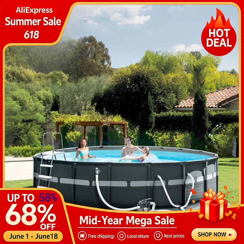 

18ft x 52in Round Pool w/ Sand Filter Pump & Deluxe Automatic Vacuum Cleaner Custom