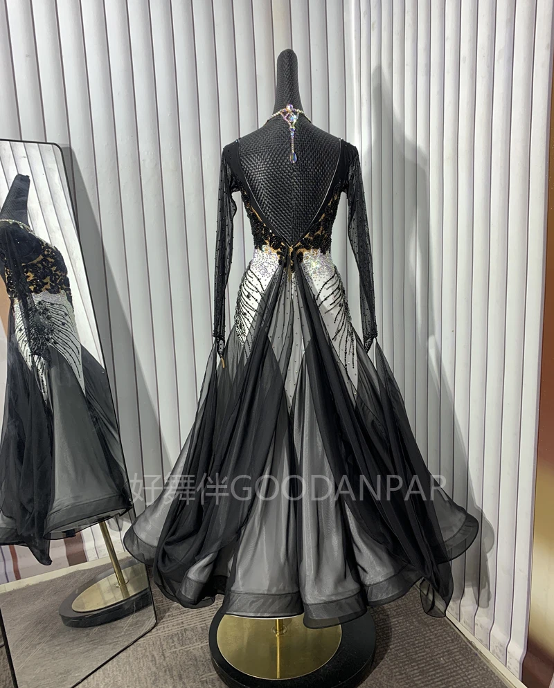 GOODANPAR Nieuwe Standaard Ballroom Dans Jurk Vrouwen Meisjes Competitie Kostuum Lycra Wals Podium lange mouw