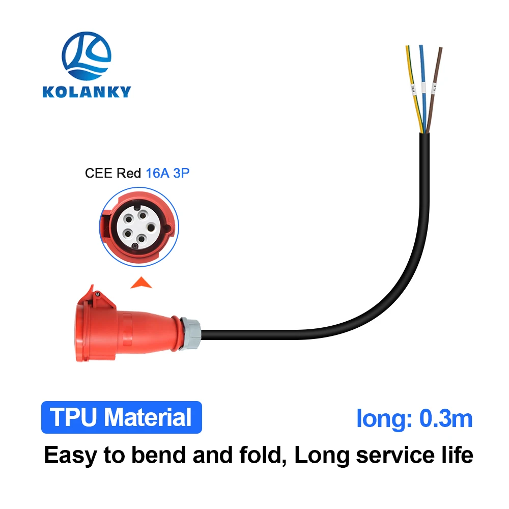 

0.3m CEE Red Power Female Plug For Portable EV Charger Schuko Plug Socket Adapter Connect with 16A 3 Phase 11KW
