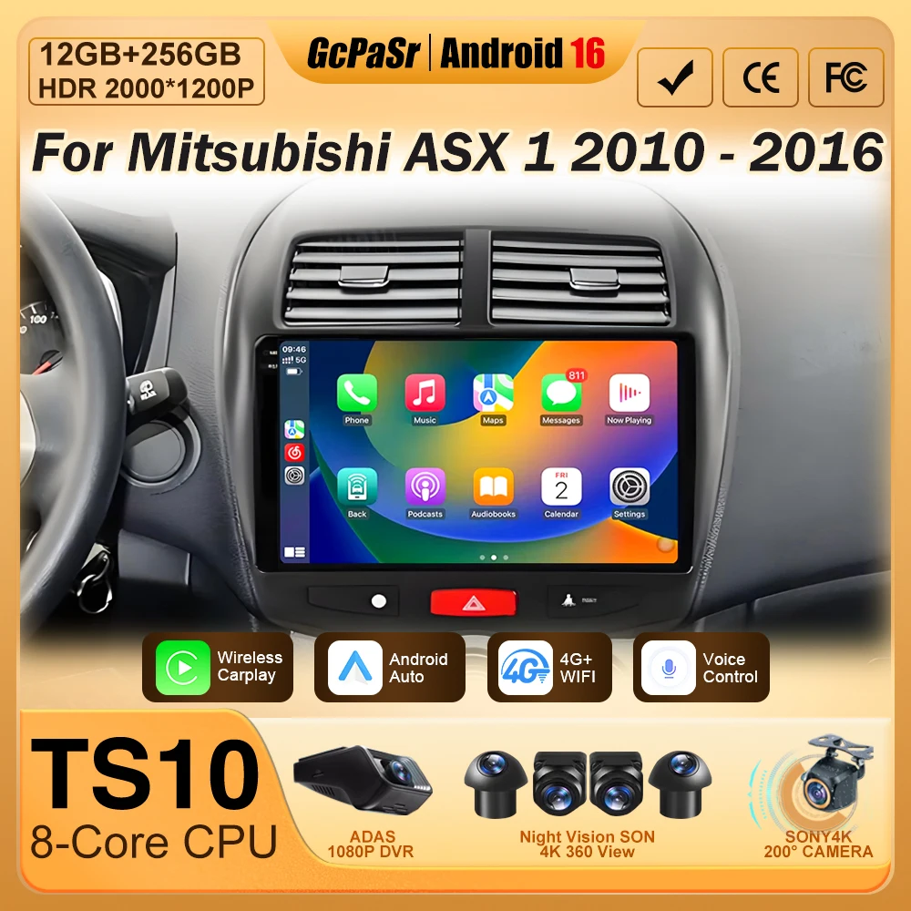 Reprodutor de vídeo multimídia rádio do carro android para mitsubishi asx 1 2010 2011 - 2016 c4 peugeot 4008 carplay estéreo gps tela qled