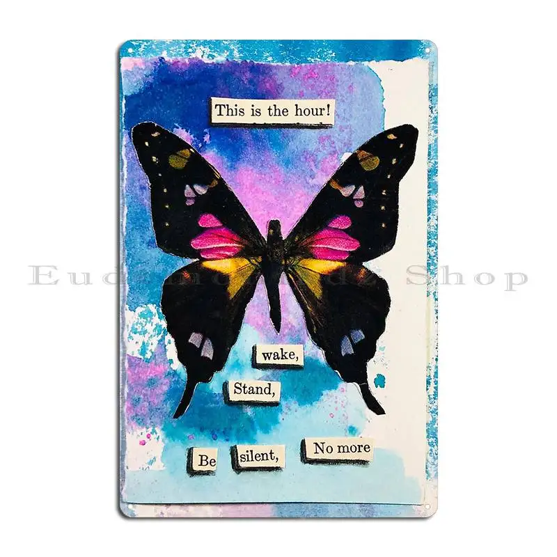 Butterfly Found Poetry Colorful Mixed Media Artwork Metal Sign Custom Cinema Printed Cave Printing Tin Sign Poster