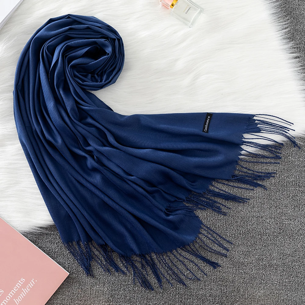 Winter Female Scarf Cashmere Shawls Wraps Women Solid Long Hijab Stoles Pashmina Bufanda Tassel Autumn Lady Headband 2022