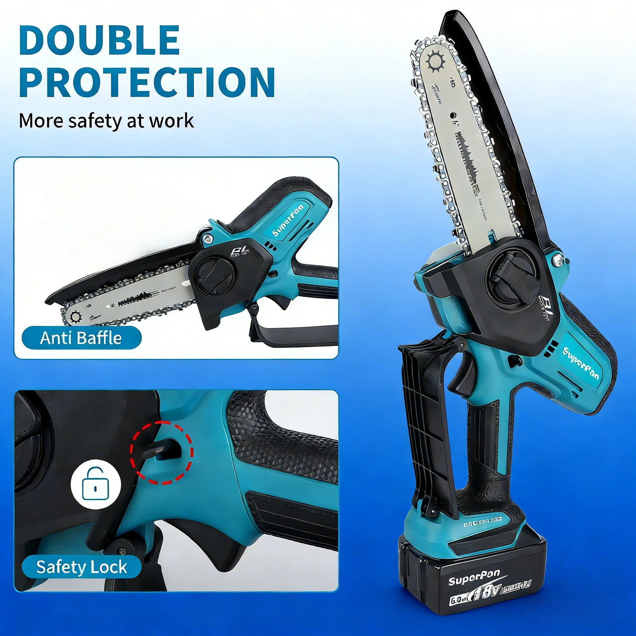 

SuperPan Brushless Chainsaw 6-inch portable durable for tree pruning garden outdoor operation for makita 18V battery pin