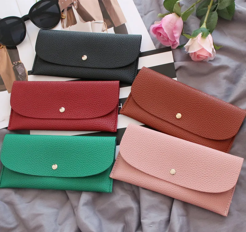 Faionable Lychee Pattern Korean Sle Casual Simple Long Wallet Women's Thin Student Leather Clip Trendy Multi-functional